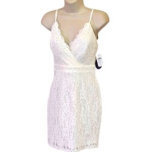 Windsor Cameron Formal White w/Silver Glitter & Lace Mini Dress,Size 9, NWT